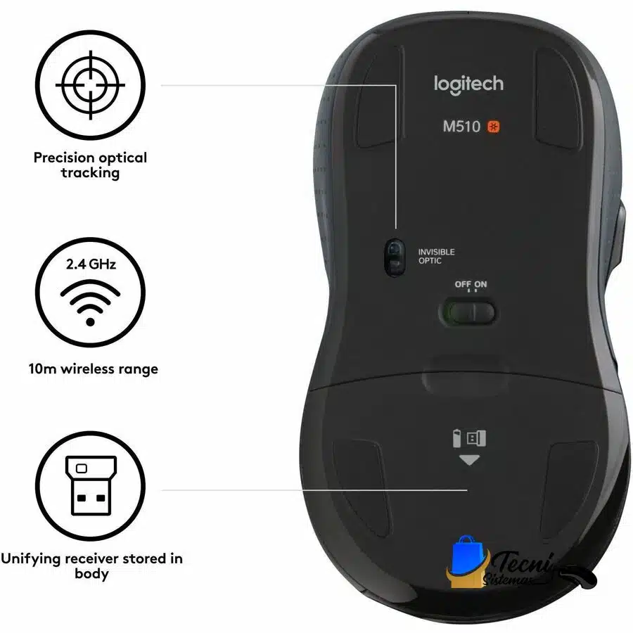 1017023745 Mouse inalámbrico Logitech M510 con receptor USB Unifying y 7 botones programables — vista 2
