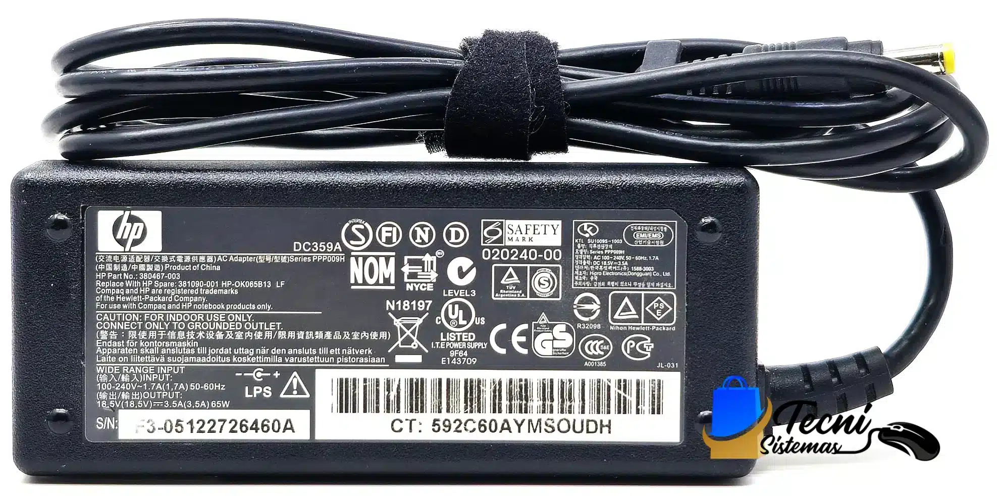 381090-001-1__44728 Cargador HP PA-1650-02C 65W 18.5V 3.5A punta 1.7mm