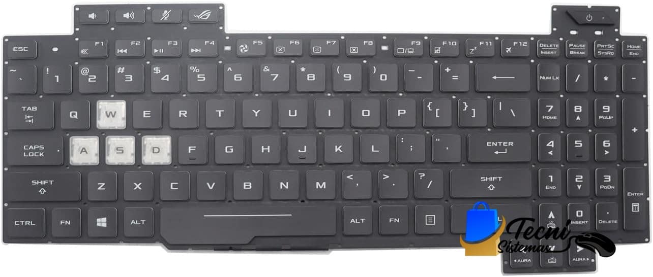 Teclado Retroiluminado US ASUS ROG Strix SCAR II GL704 - Vista Principal Teclado retroiluminado US compatible con ASUS ROG Strix SCAR II GL704, distribución inglés, con teclado numérico