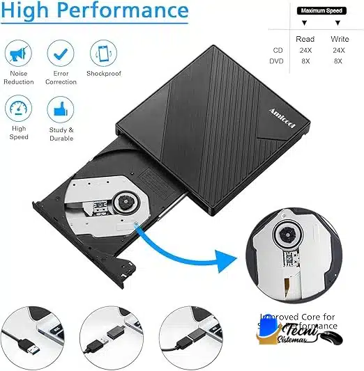 71cQnsSjXvS._AC_SX522_ Unidad de DVD externa USB 3.0 y USB-C grabadora CD/DVD +/-RW slim para laptop y PC Windows — vista 4