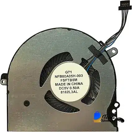 81dLSMpi6bL._AC_SX425_ Laptop cooling fan with 4‑wire connector; metal housing, visible blades, label shows DC5V 0.50A.