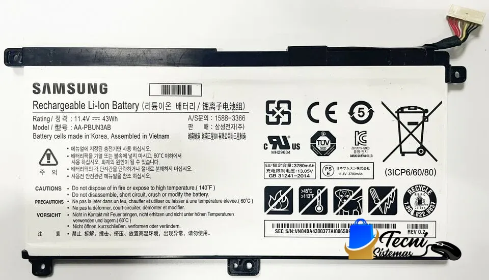 AA-PBUN3AB Batería Original Samsung AA-PBUN3QB 11.1V 43Wh para Samsung Series 9 y Chronos
