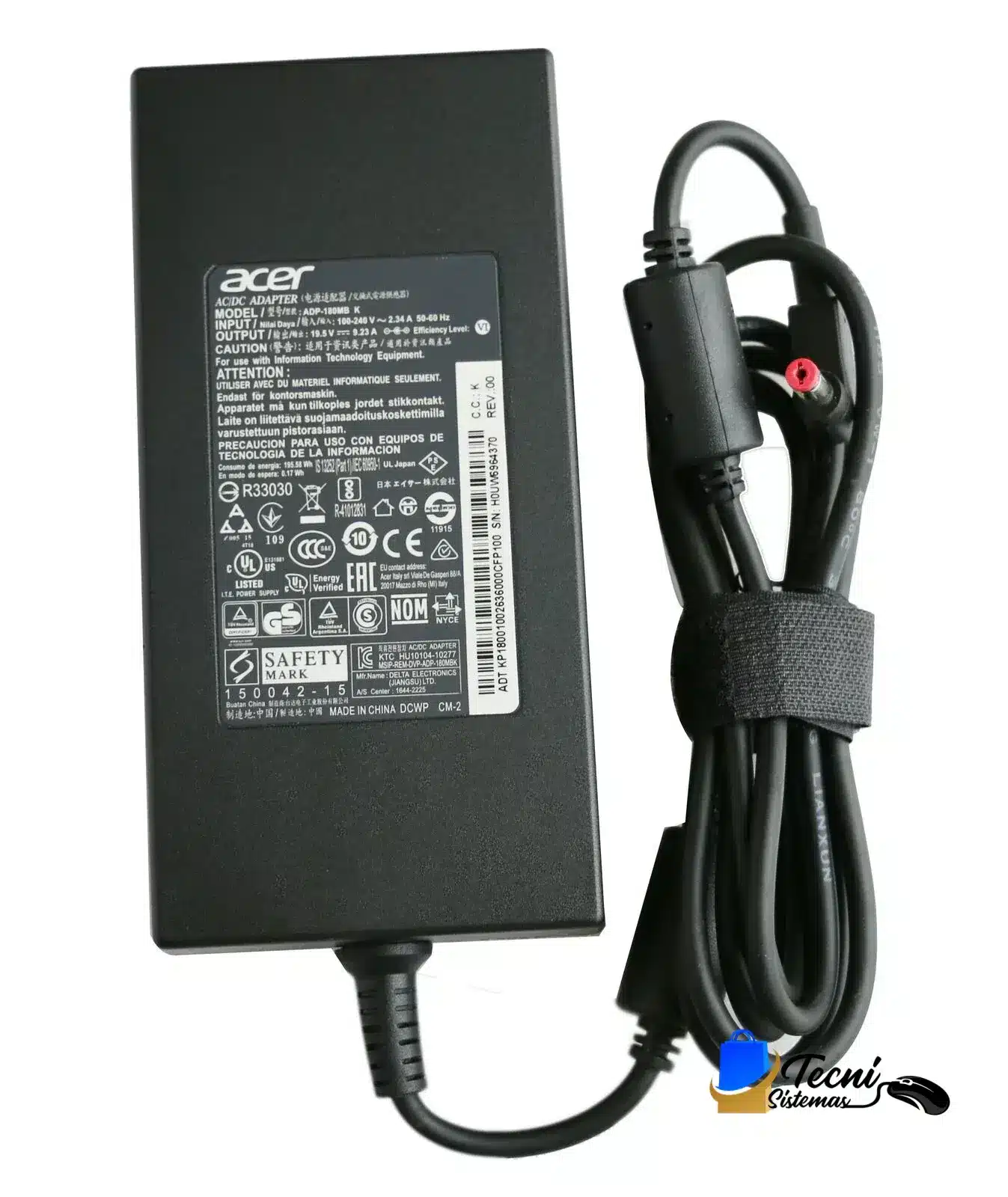 ADP-180MBK Cargador original Acer ADP-180MB K 180W 19.5V 9.23A conector punta roja 5.5x1.7mm
