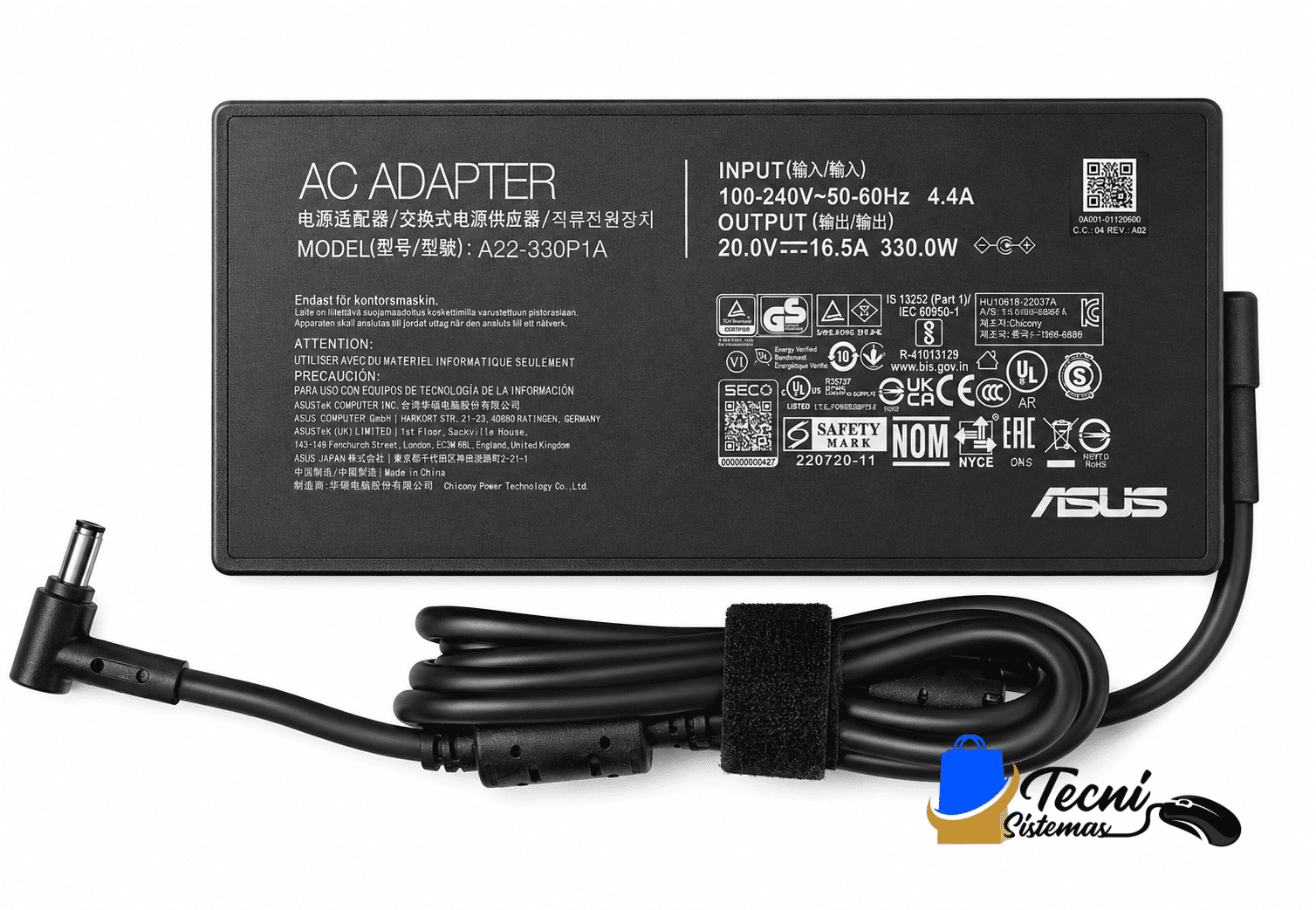 ChatGPT Image 18 ago 2026, 02_08_26 p.m. Cargador Original ASUS 330W A22-330P1A 20V 16.5A para ROG Strix SCAR 16 17 18 y Zephyrus Duo 16 — vista 3