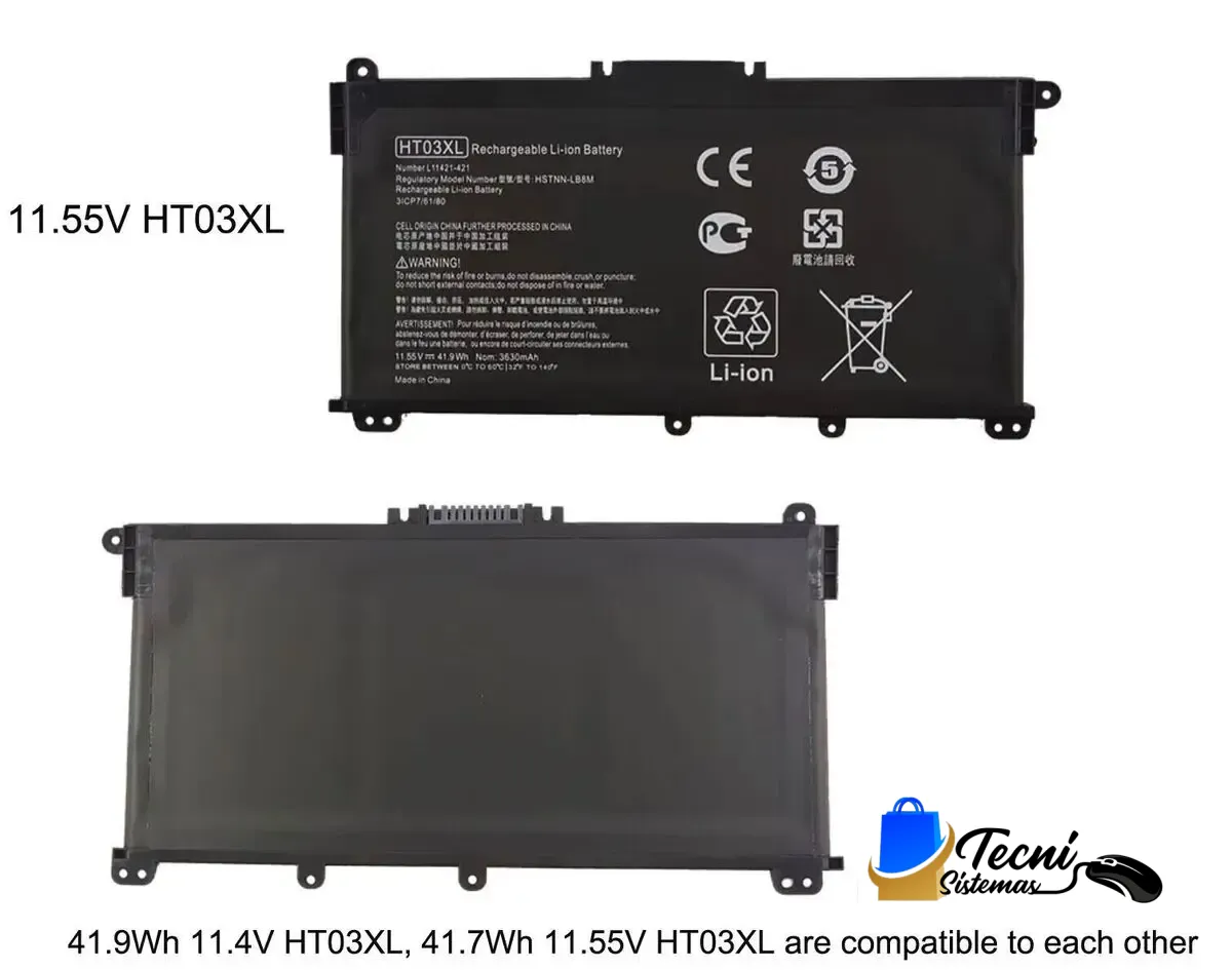 HT03XL-3 Batería compatible HP HT03XL 11.4V 41Wh 3470mAh para portátiles HP Pavilion y Notebook