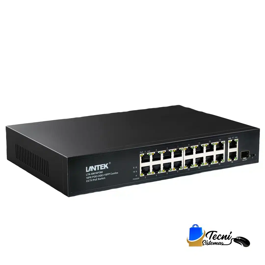 LANTEK-LTK-SW16P300-Switch-POE-16-SWITCH-POE Switch-poe-16-puertos-10-100mbps-2-uplink-rj45-giga-1-sfp-uplink-puerto-1-2-60w-3-16-30w-300-watts-lantek-ltk-sw16p300-01