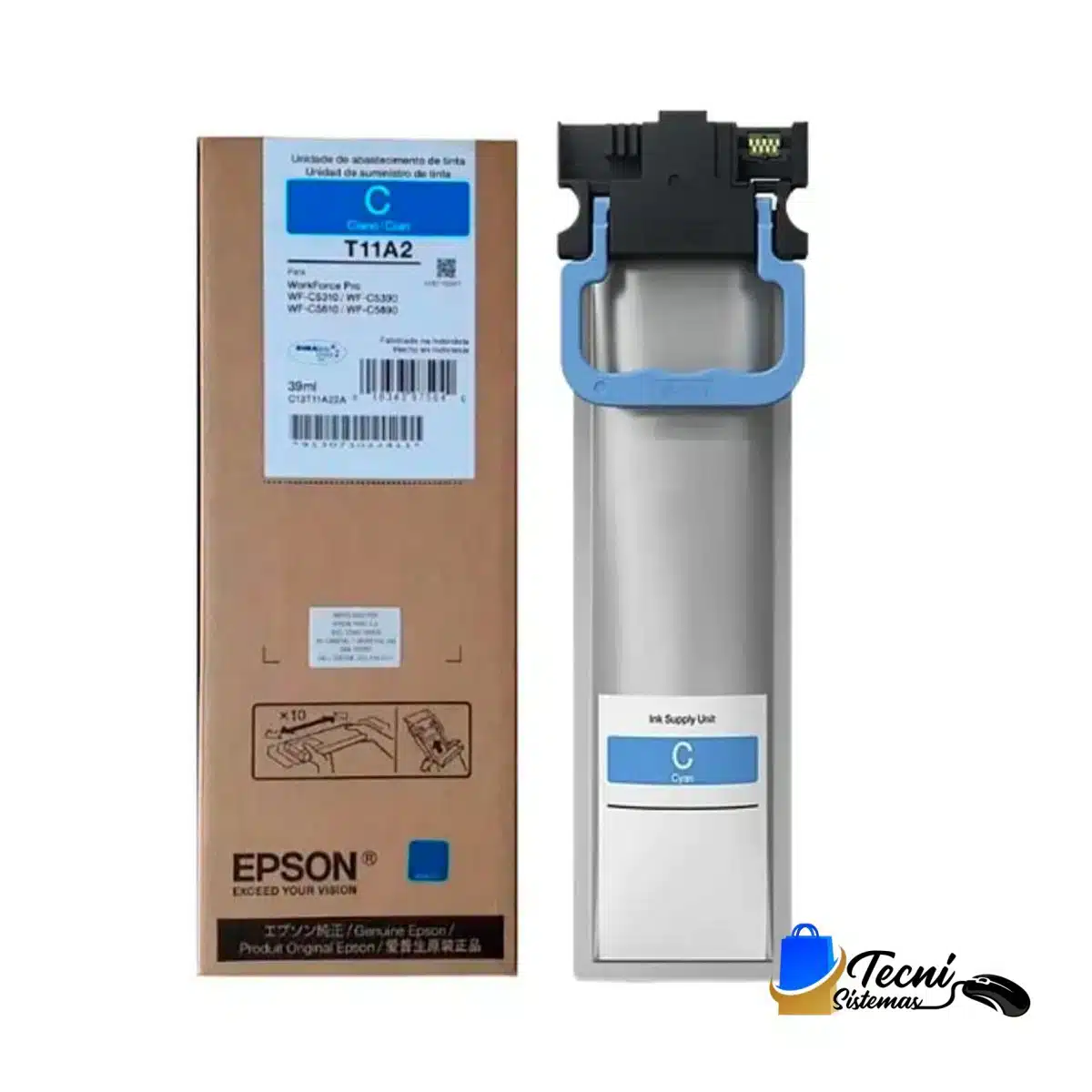 TIN201 2 Tóner Epson T11A2 Cian Bolsa 1400 Páginas Compatible WorkForce Pro WF-C5890 WF-C5390 WF-C5290 WF-C5790