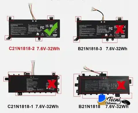 bat5642_3_large Batería compatible ASUS B21N1818-1 C21N1818 Tipo A 7.7V 4800mAh — vista 2