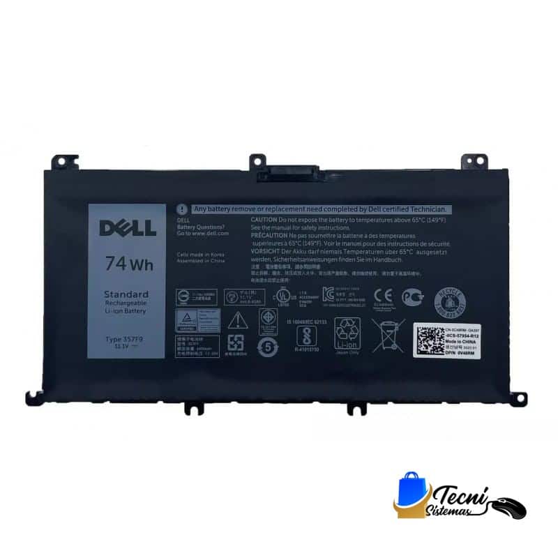 Batería Original Dell 357F9 74Wh - Vista principal Batería original Dell 357F9 74Wh 11.1V/11.4V Li-ion 6 celdas compatible Inspiron 15 Gaming