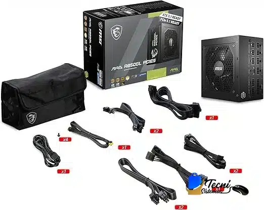 fuente 2.1 Fuente de Poder MSI MAG A850GL 850W ATX 3.0 PCIe 5.0 Certificación Gold — vista 3